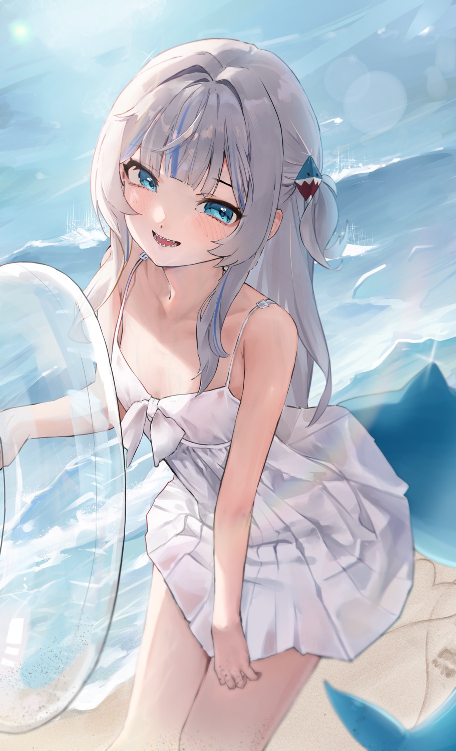 dress, gawr_gura, hololive, hololive_english, see_through, skirt_lift, summer_dress, tail