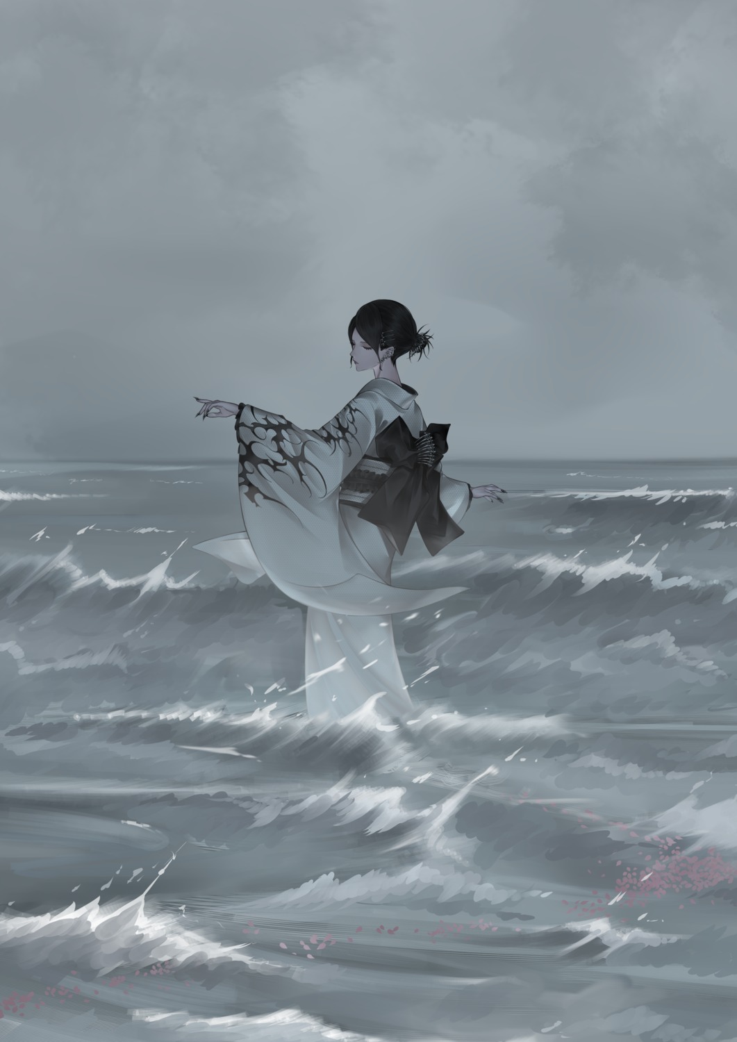 kimono, landscape, mano_mouth, wet