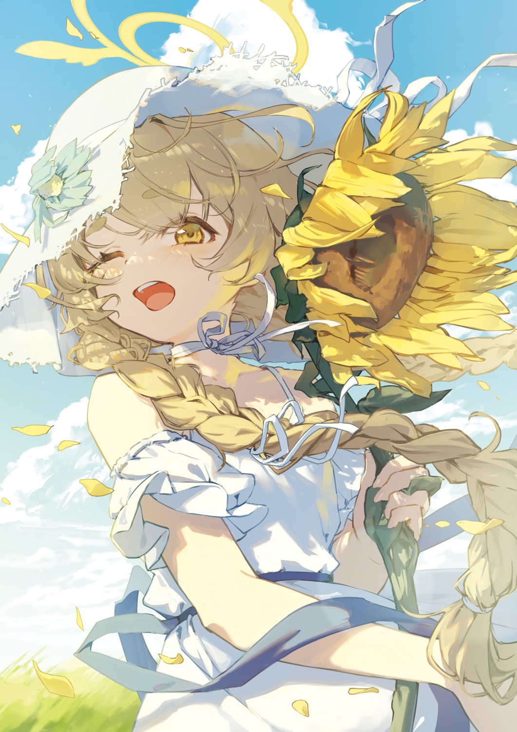ajitani_hifumi, blue_archive, dress, halo, kokko_(kokko3045), summer_dress