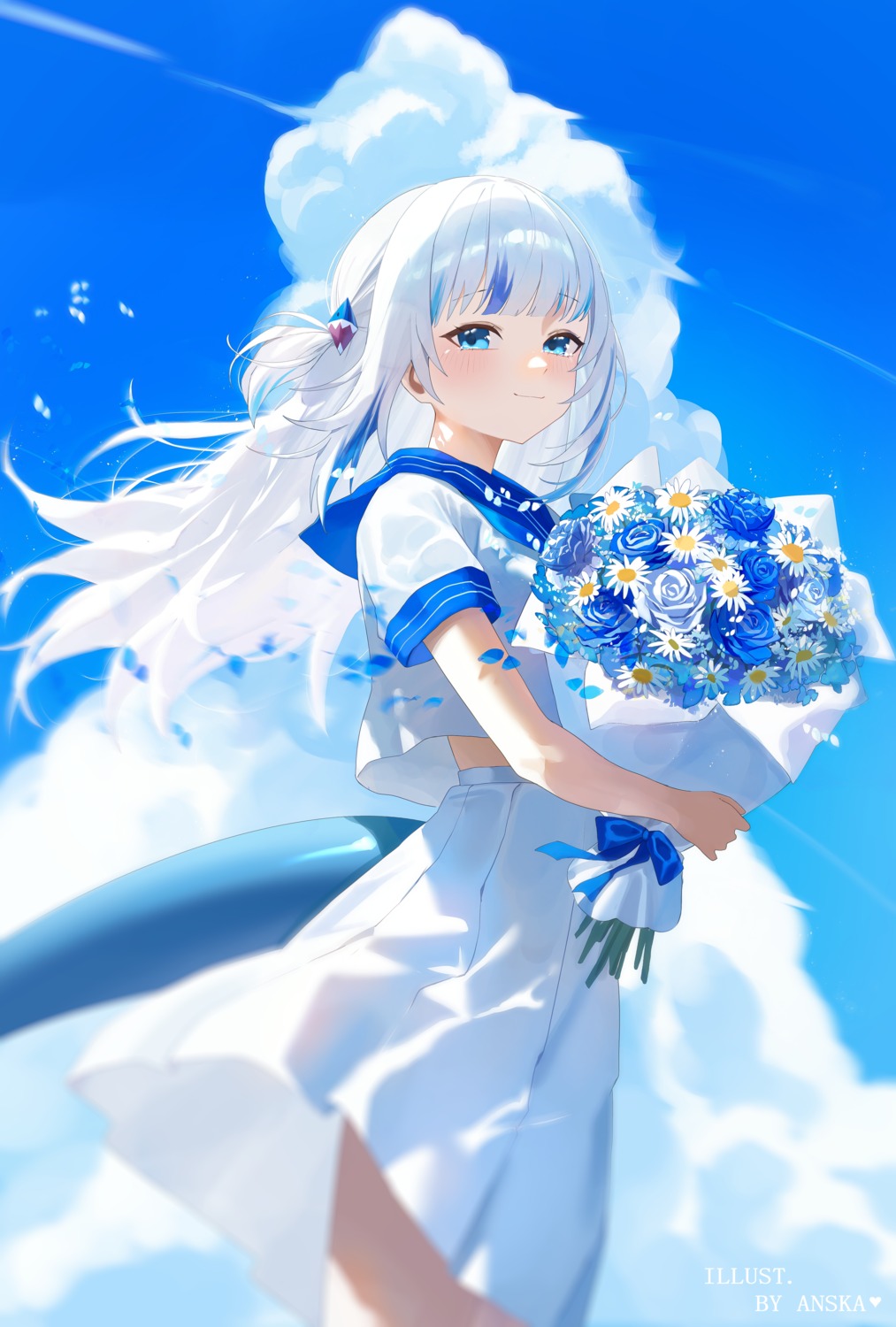 gawr_gura, hololive, hololive_english, pantsu_shot, seifuku, skirt_lift, tail