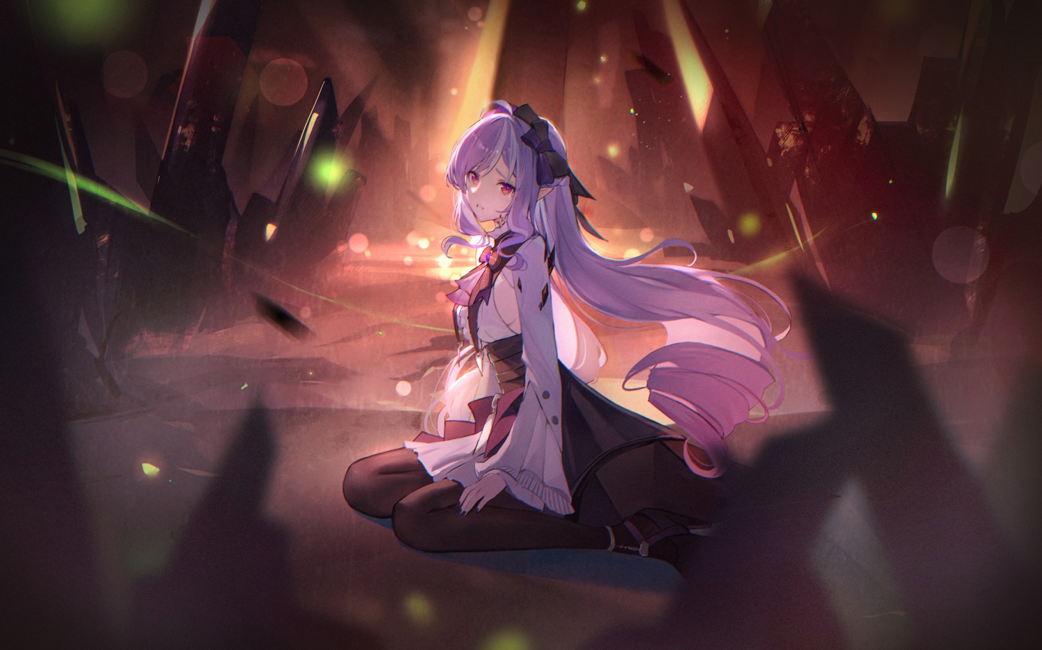 dress, heels, jiang_zhuti_jiojio, no_bra, pantyhose, pointy_ears, vivian_banshee, zenless_zone_zero