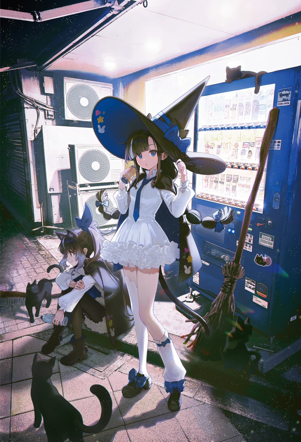 animal_ears, dress, nagu, neko, nekomimi, tail, thighhighs, witch