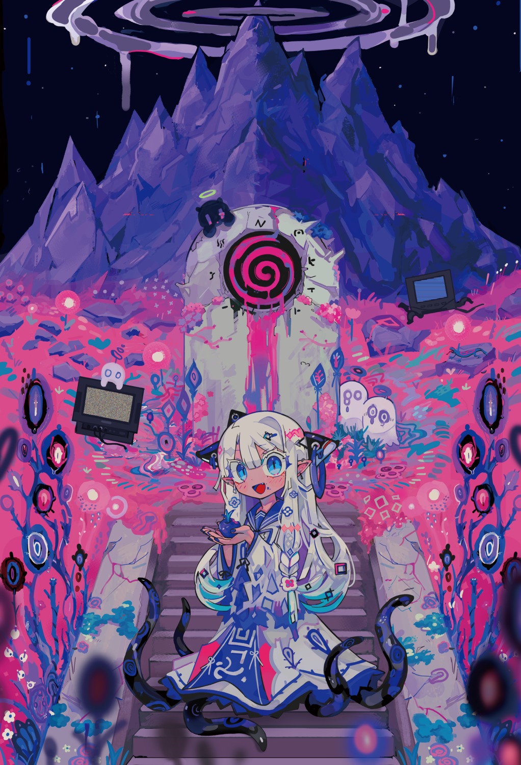 monster_girl, pointy_ears, seifuku, tentacles, terada_tera