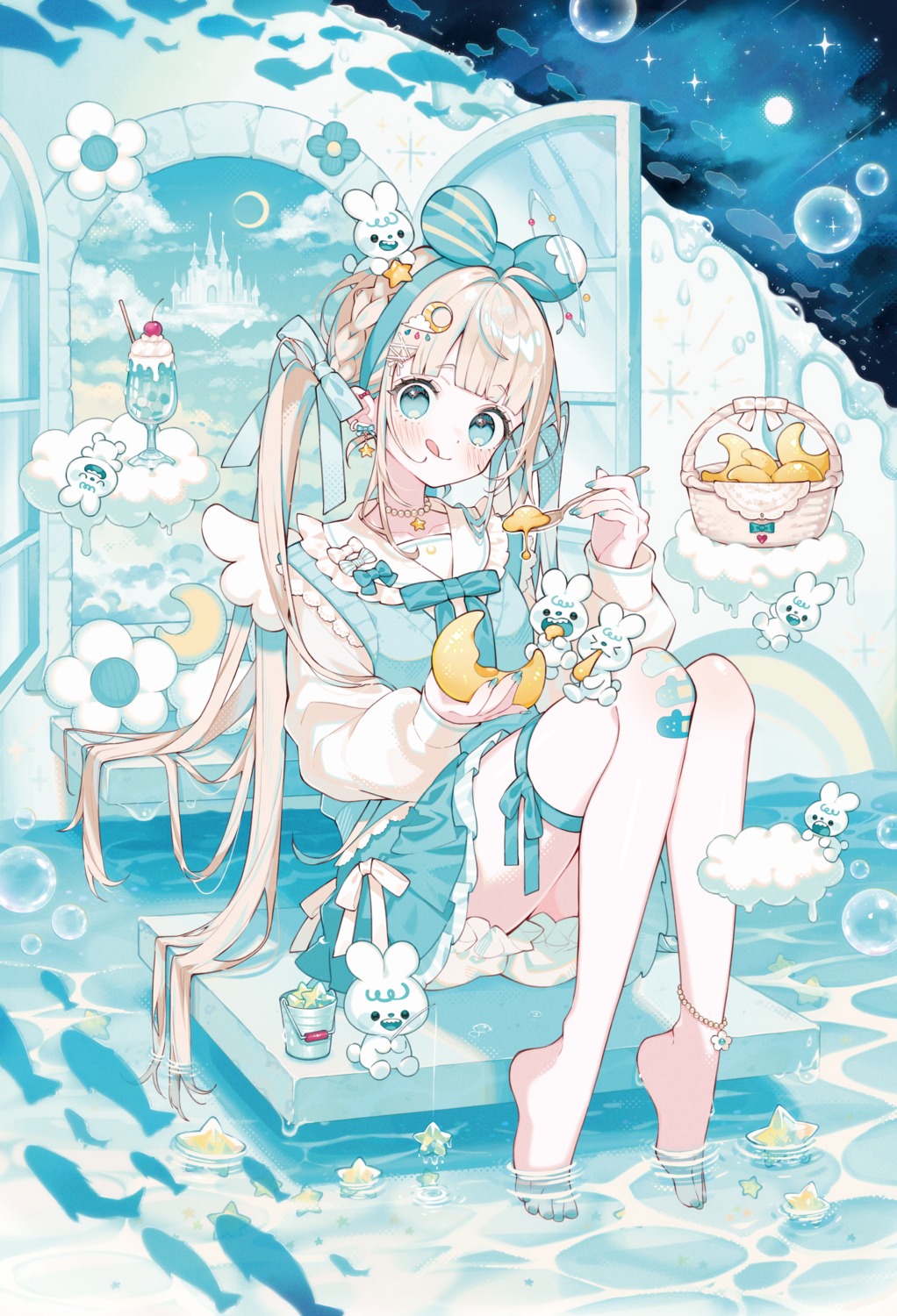 angel, bandaid, bloomers, garter, lolita_fashion, skirt_lift, sweater, uekura_eku
