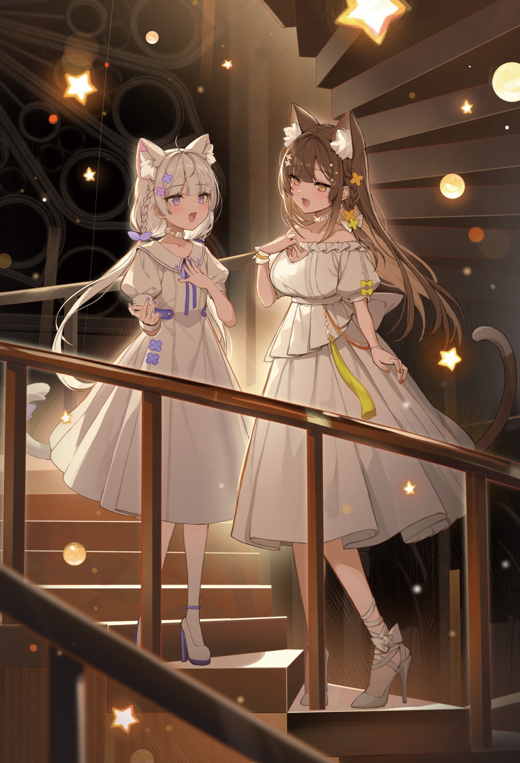 animal_ears, dress, emori_miku_project, heels, icomochi, nekomimi, no_bra, seifuku