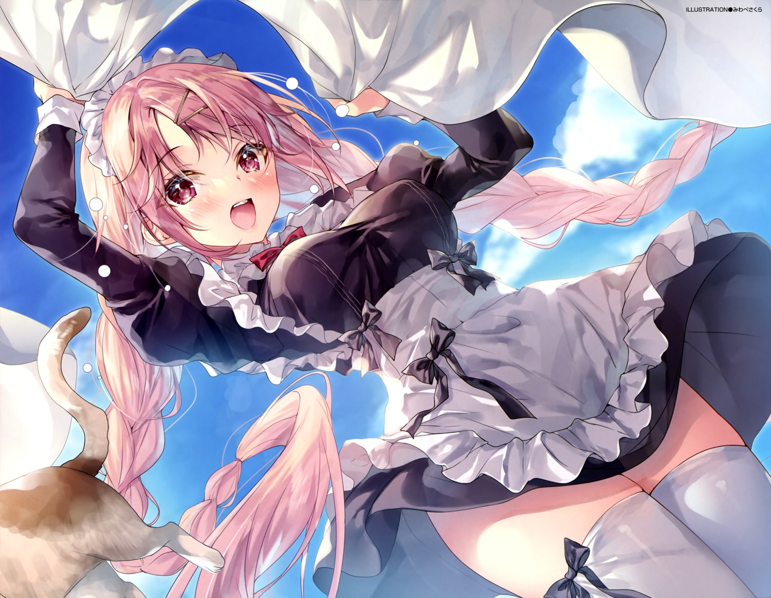 maid, miwabe_sakura, neko, skirt_lift, thighhighs