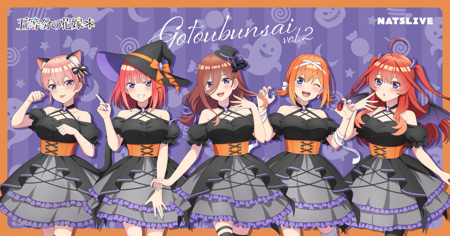5-toubun_no_hanayome, animal_ears, bandages, corset, devil, dress, garter, halloween