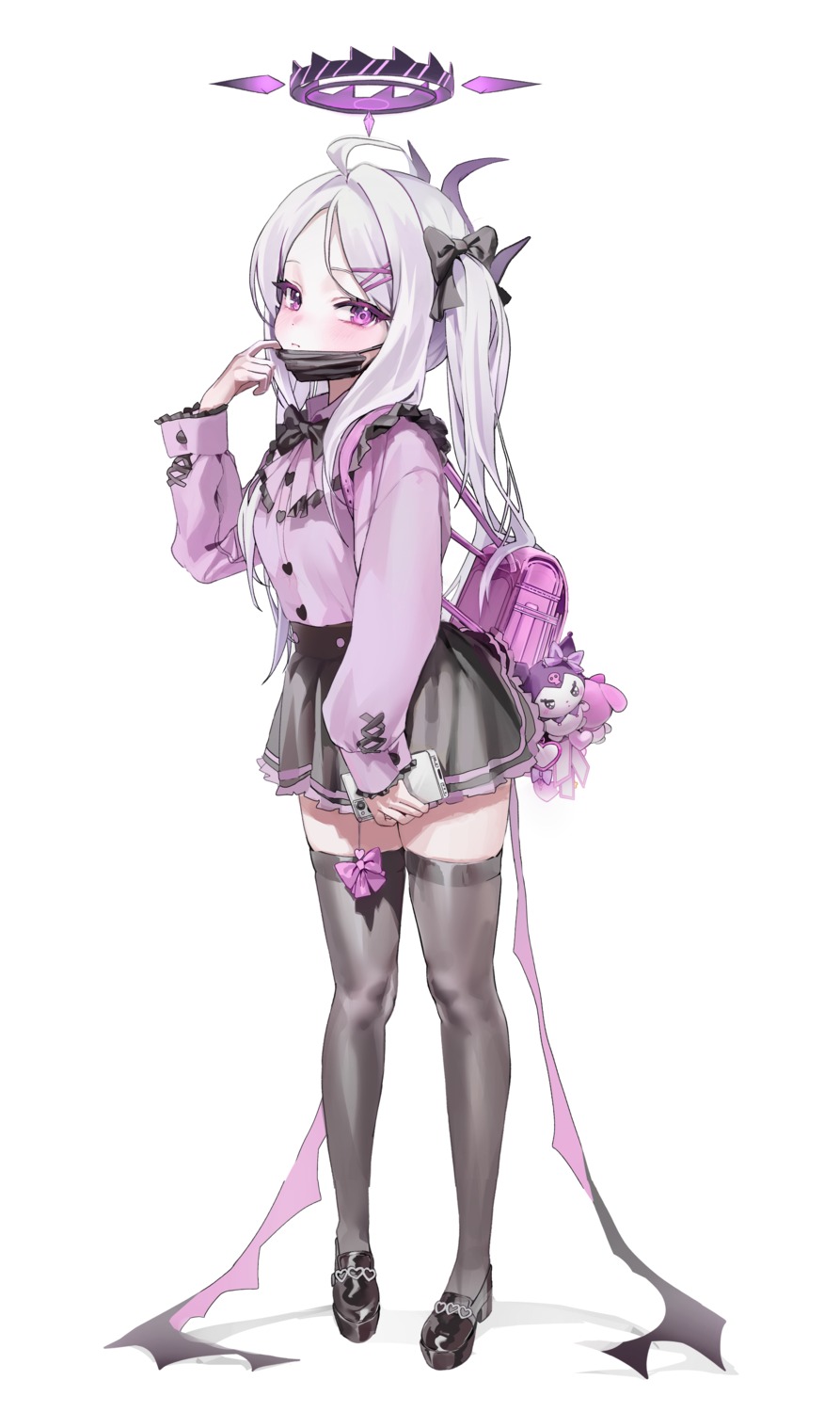 blue_archive, crossover, devil, halo, horns, kuromi_(sanrio), lolita_fashion, sanrio