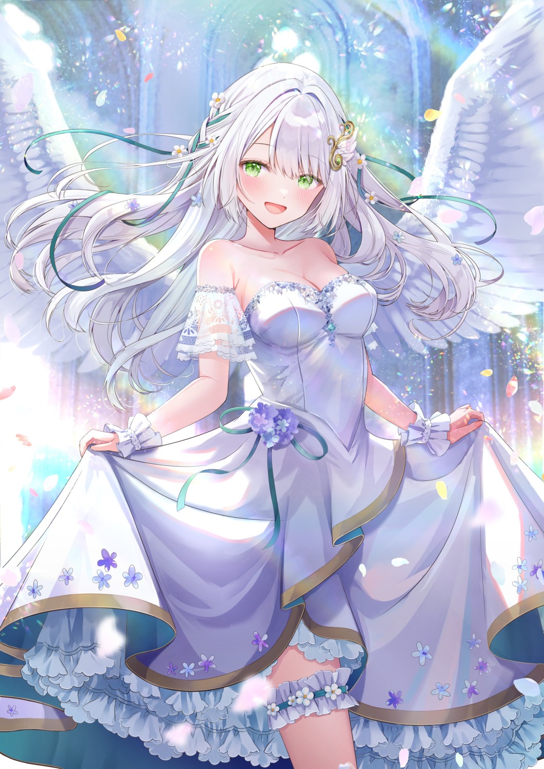akasaka_asa, dress, garter, hanenone_cocone, indie_virtual_youtuber, no_bra, see_through, skirt_lift