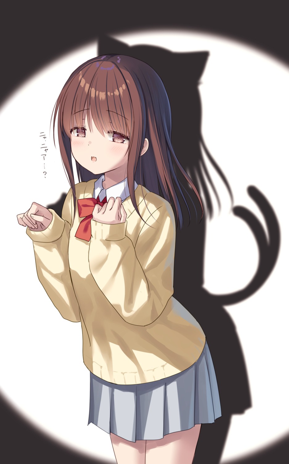 animal_ears, na-ga, nekomimi, seifuku, silhouette, sweater, tail