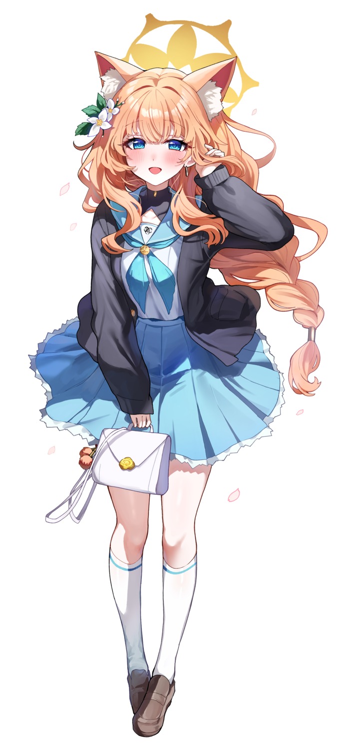animal_ears, blue_archive, halo, iochi_mari, nekomimi, sak, seifuku, skirt_lift