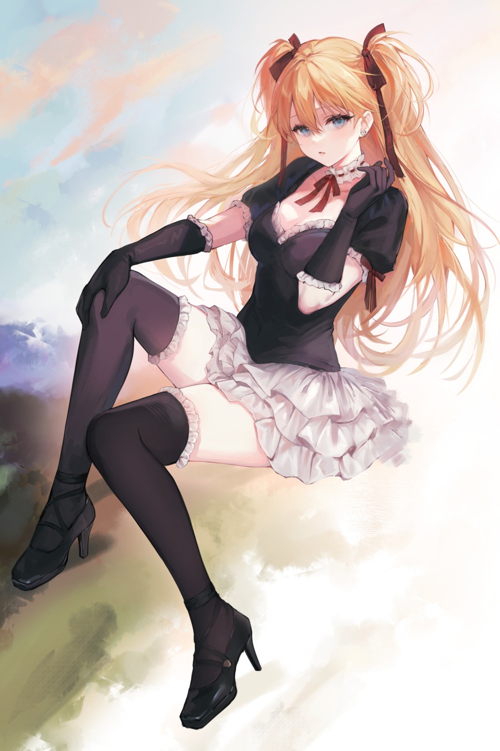 heels, hum_(ten_ten), neon_genesis_evangelion, skirt_lift, souryuu_asuka_langley, thighhighs