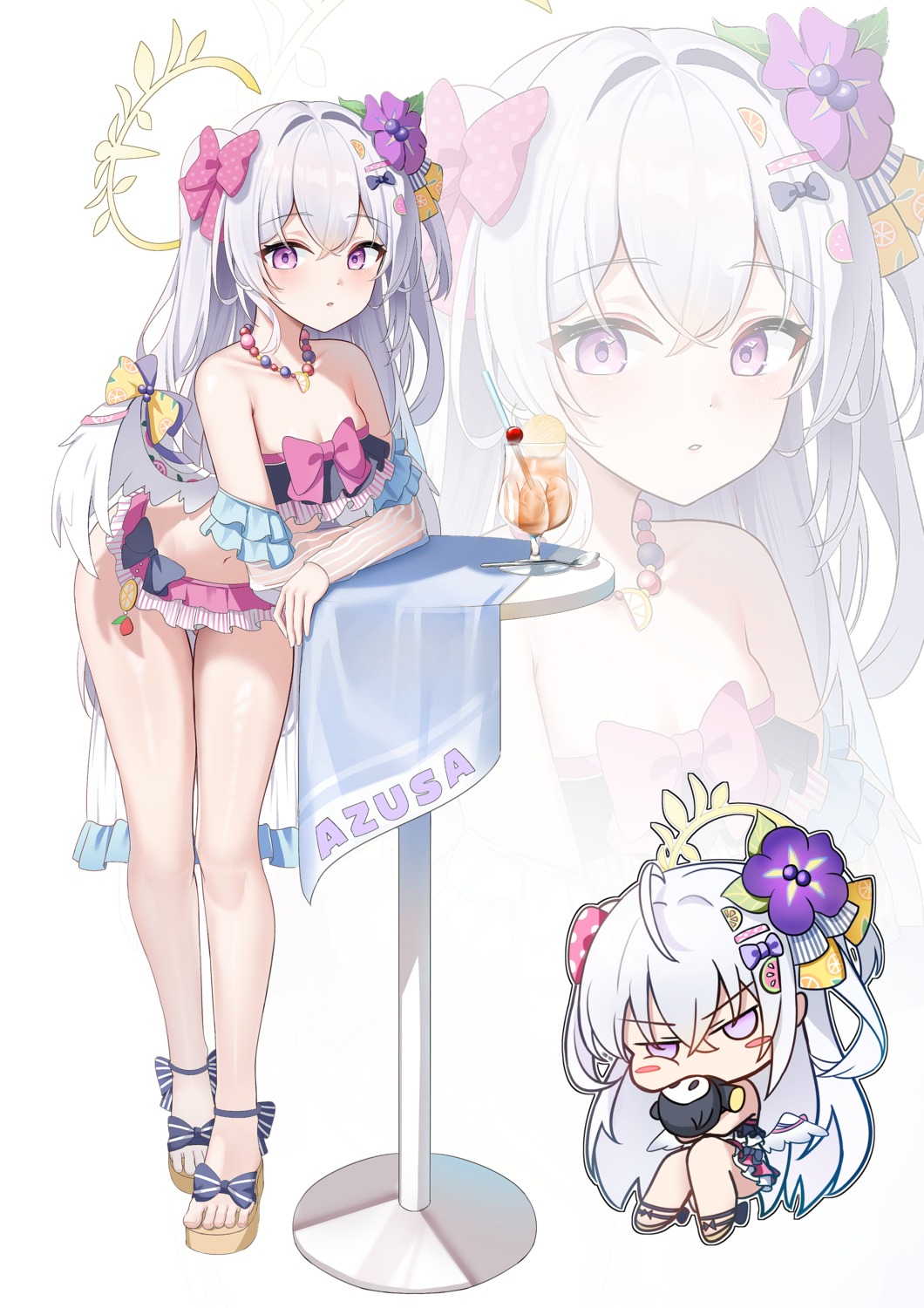 angel, bikini, blue_archive, chibi, li_se, see_through, shirasu_azusa, swimsuits