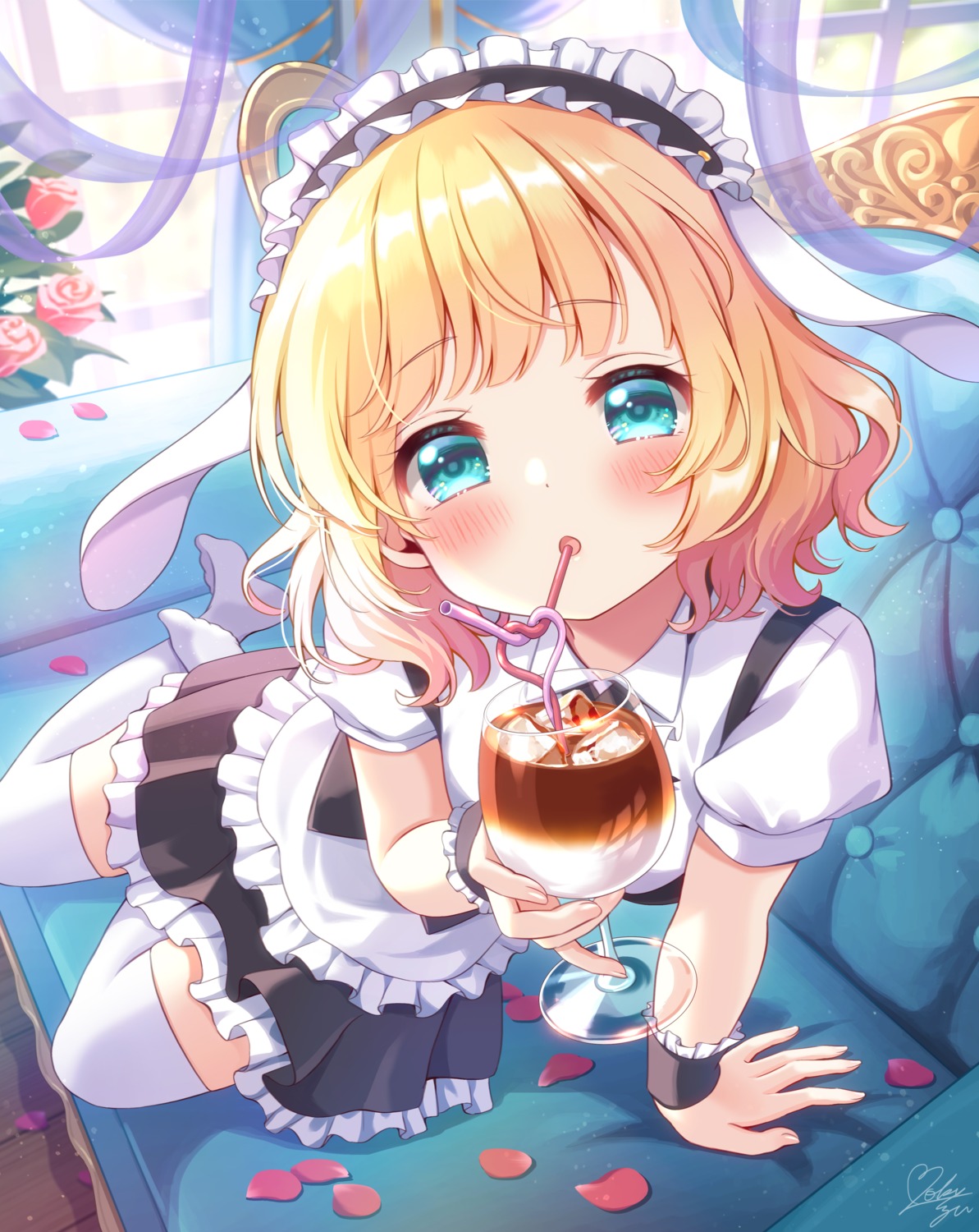 animal_ears, bunny_ears, gochuumon_wa_usagi_desu_ka?, kirima_sharo, maid, mozukun43, thighhighs, waitress