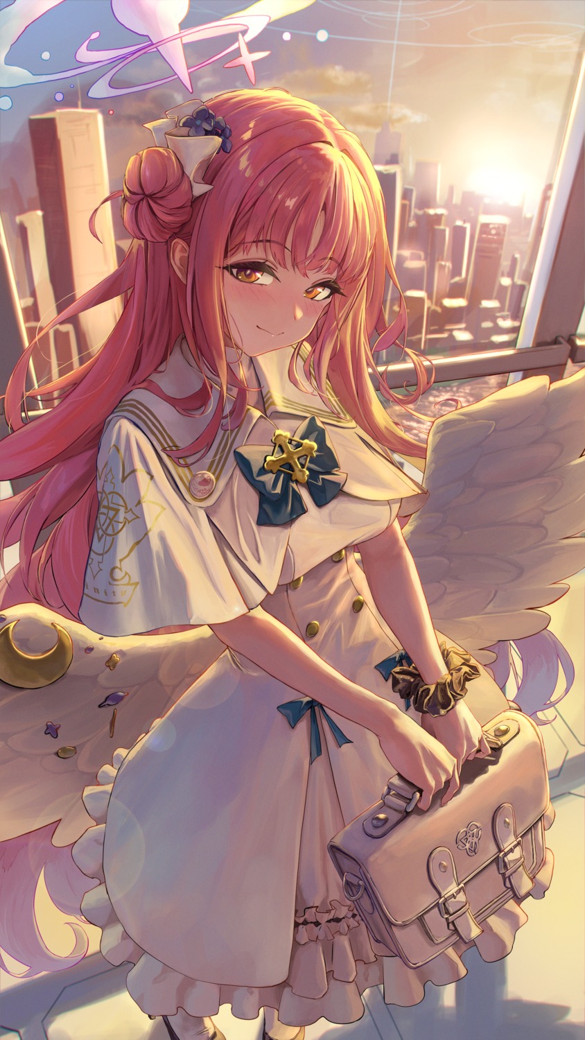 angel, artist_revision, blue_archive, bocchi_(kuropom7), dress, misono_mika, wings