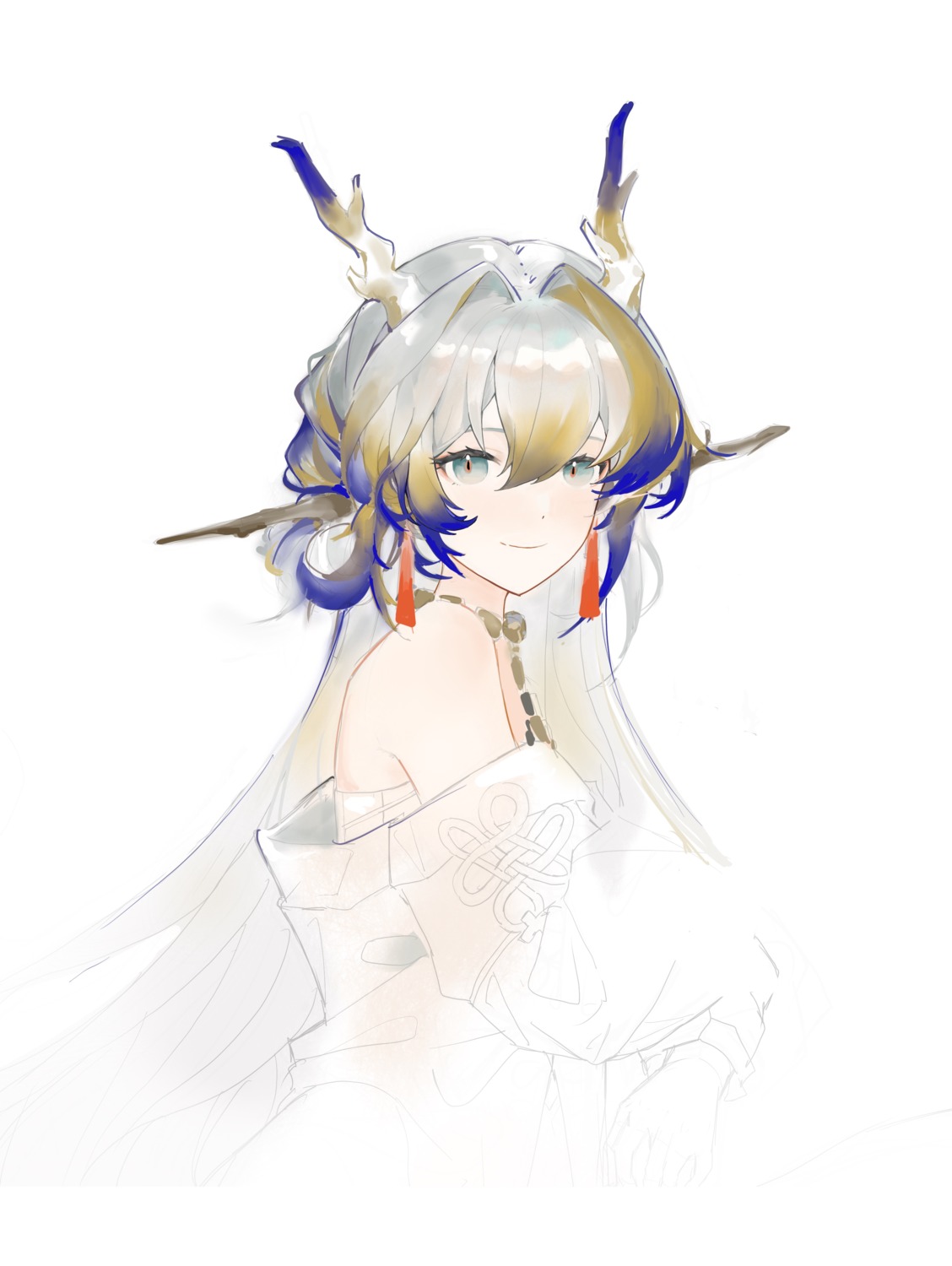 arknights, gezimiao, horns, pointy_ears, shu_(arknights), sketch