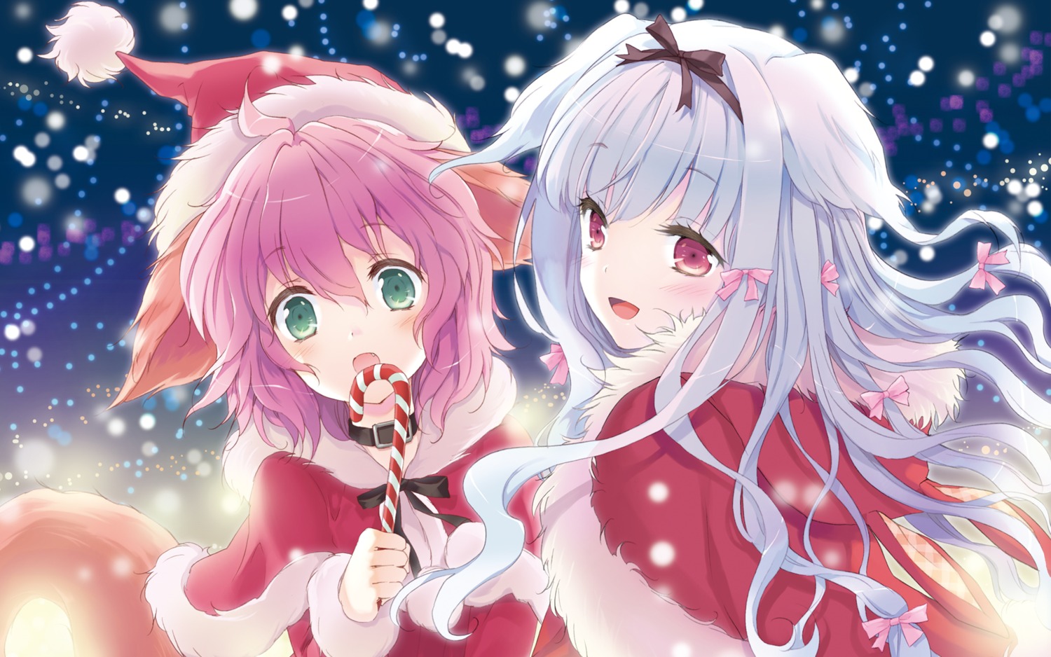 animal_ears, christmas, cuteg, lily_(w&l), tail, wallpaper, wanko, wanko_to_lily