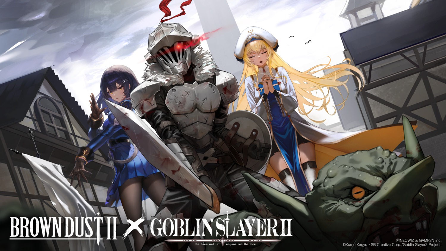 armor, blood, brown_dust_ii, crossover, goblin_slayer, goblin_slayer_(character), nun, pantyhose