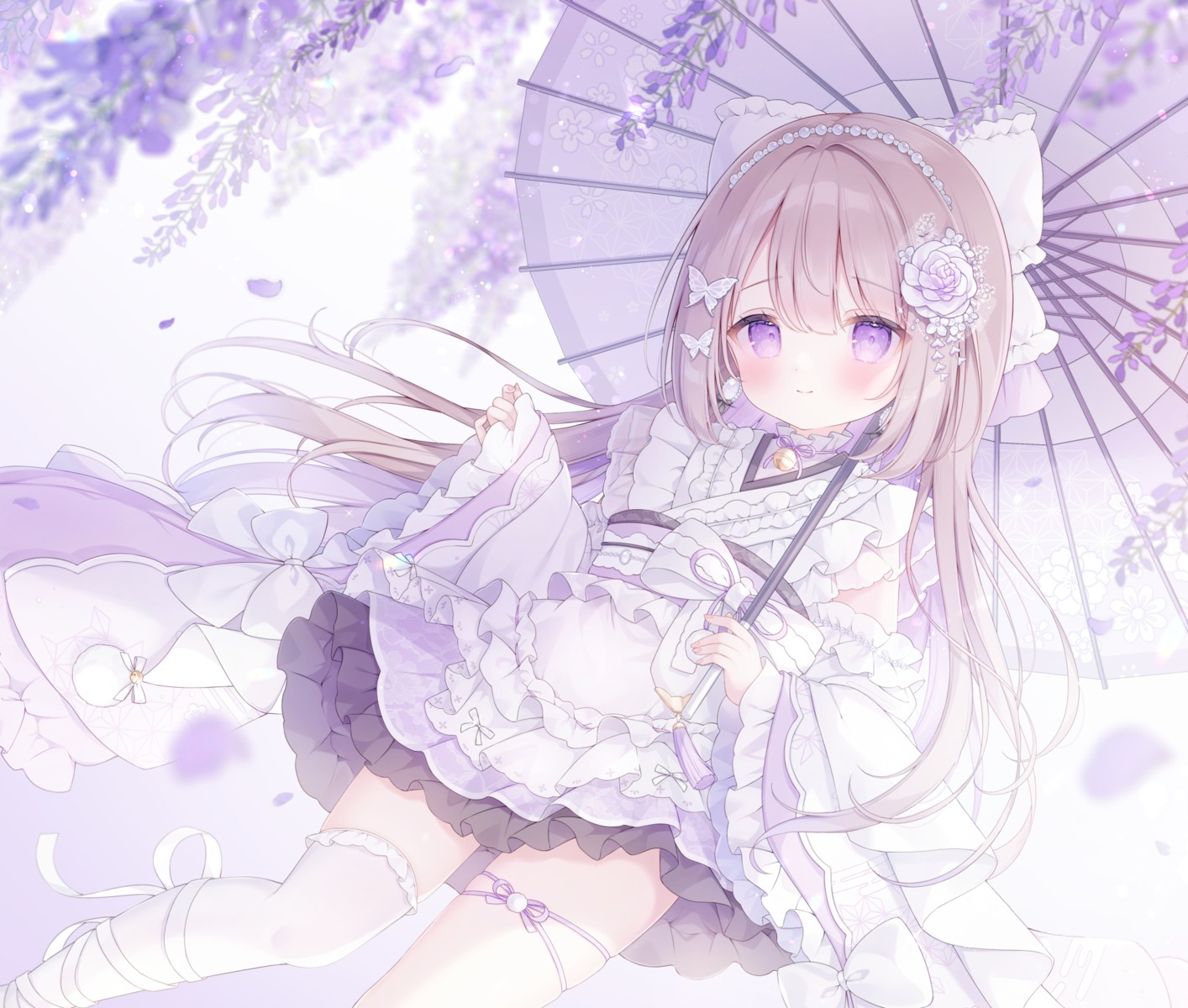 detexted, garter, lolita_fashion, omochi_monaka, skirt_lift, thighhighs, umbrella, wa_lolita