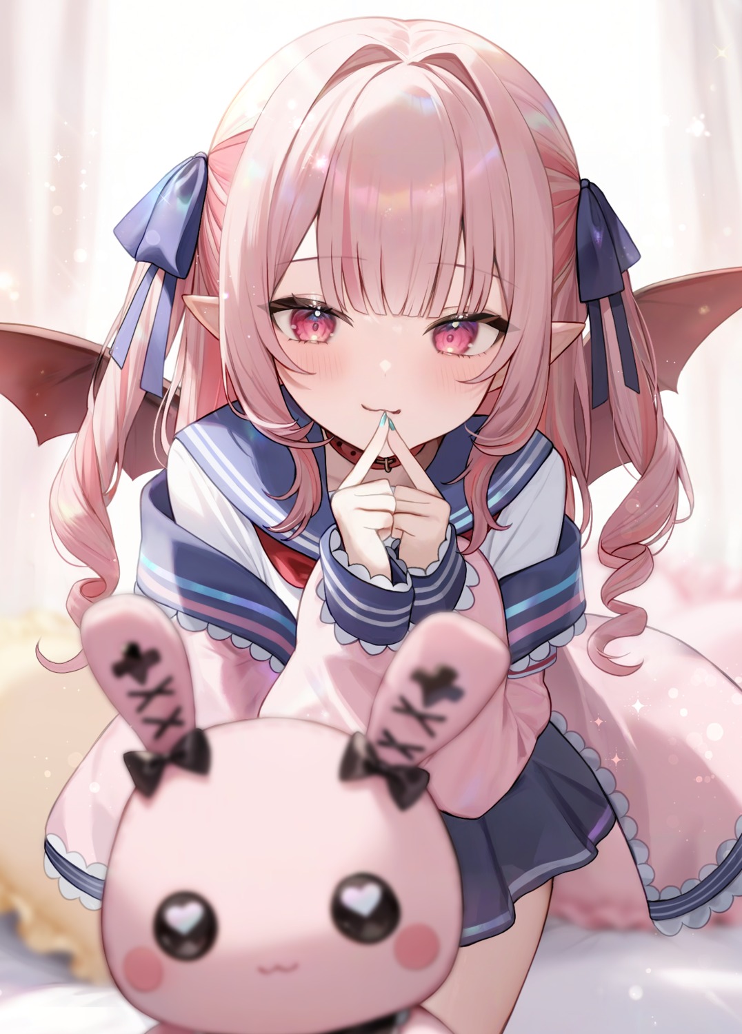 aria_(ariacue), makaino_ririmu, nijisanji, nijisanji_gamers, pointy_ears, seifuku, wings