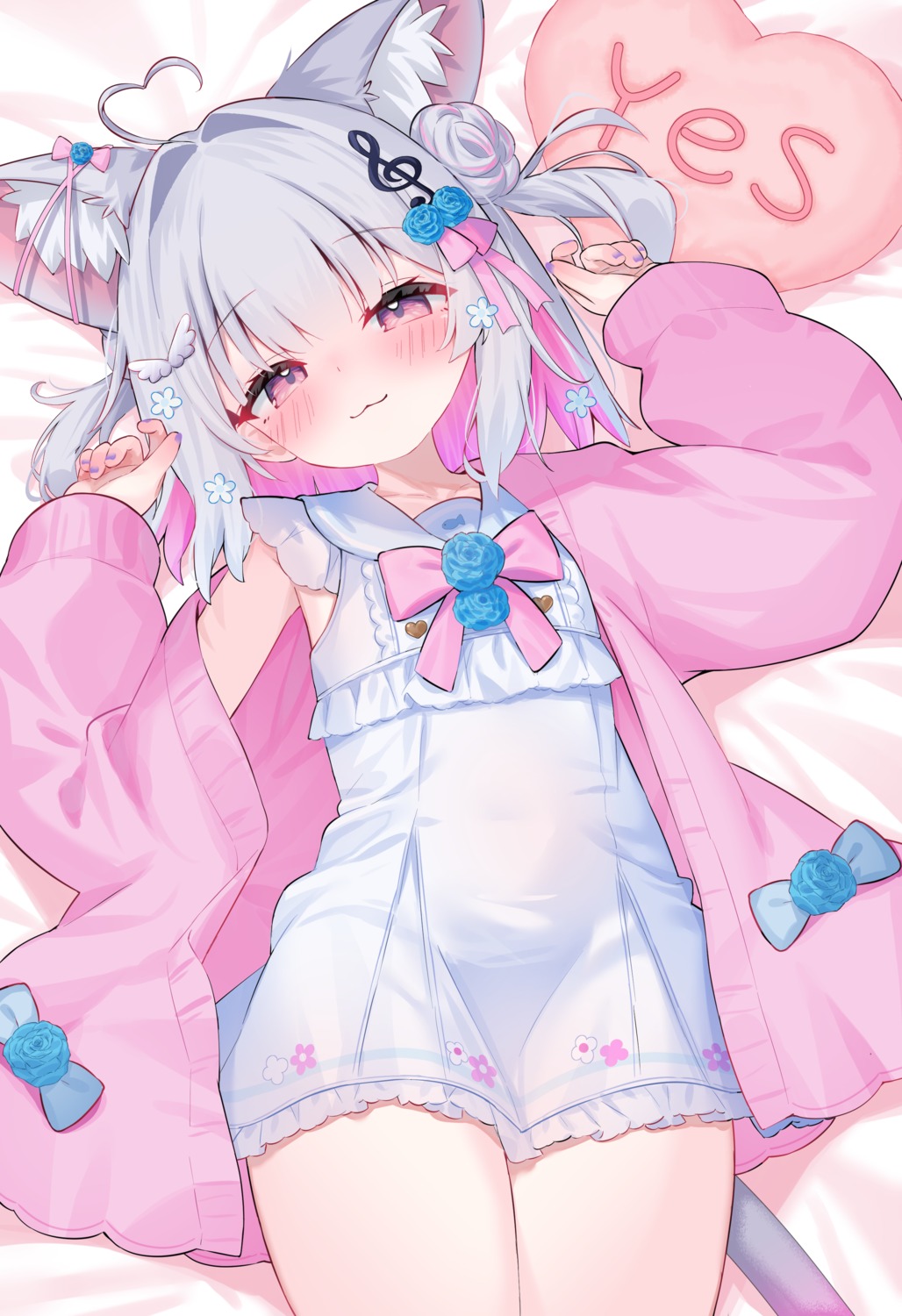 animal_ears, indie_virtual_youtuber, katagiri_aki, leafpie_zaurus, nekomimi, pajama, sweater, tail