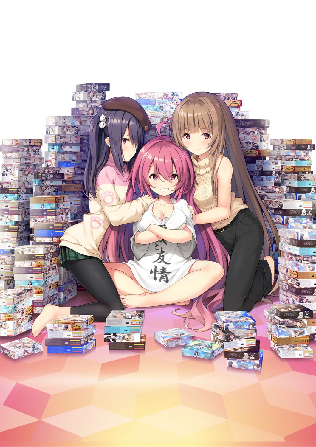 cleavage, hibikino-san-chi_wa_eroge-ya-san!, hibikino_tsumugi, hibikino_yui, hibikino_yukari, sawayaka_samehada, sonora, sweater