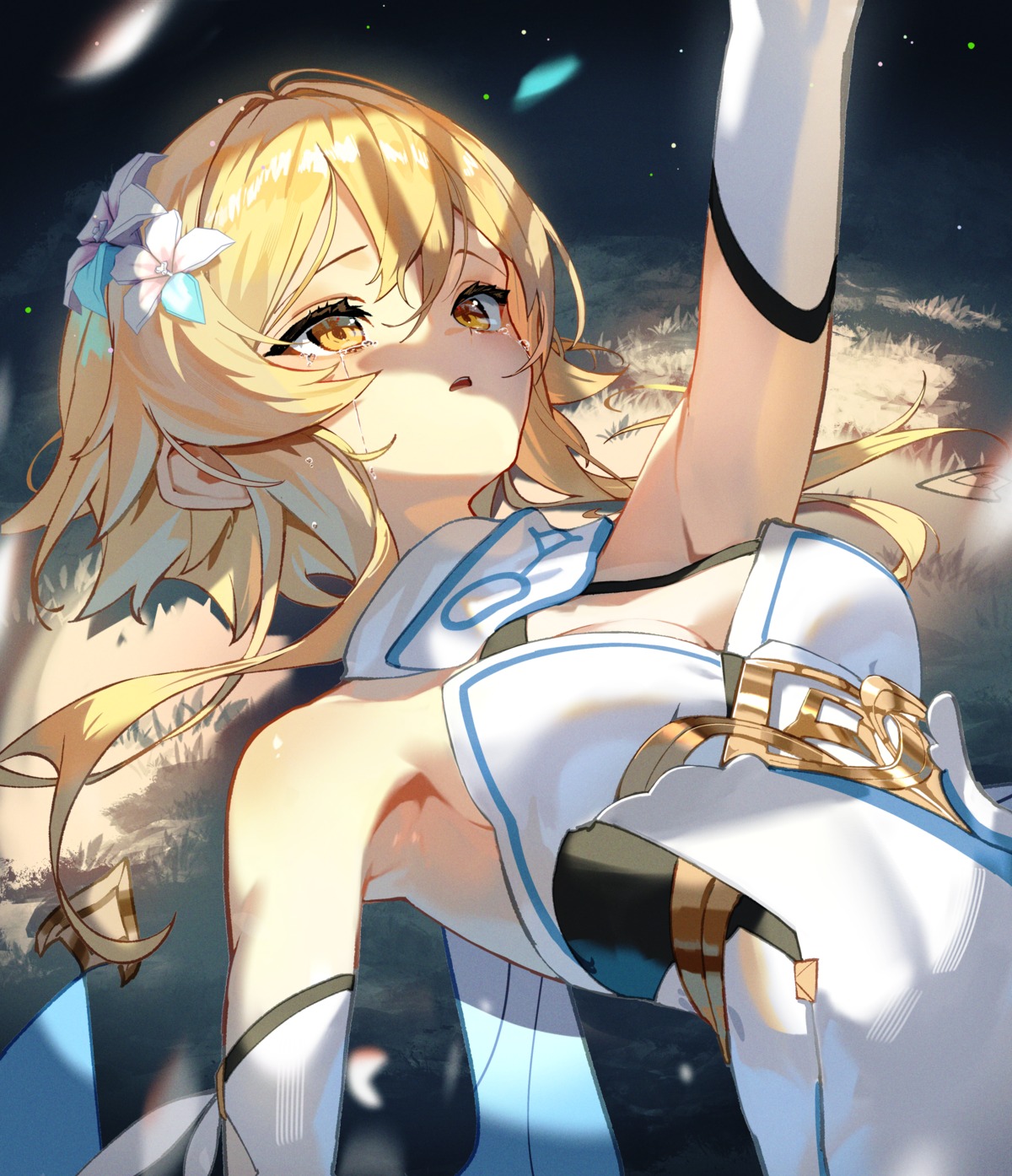 dress, genshin_impact, lumine, no_bra, scottie