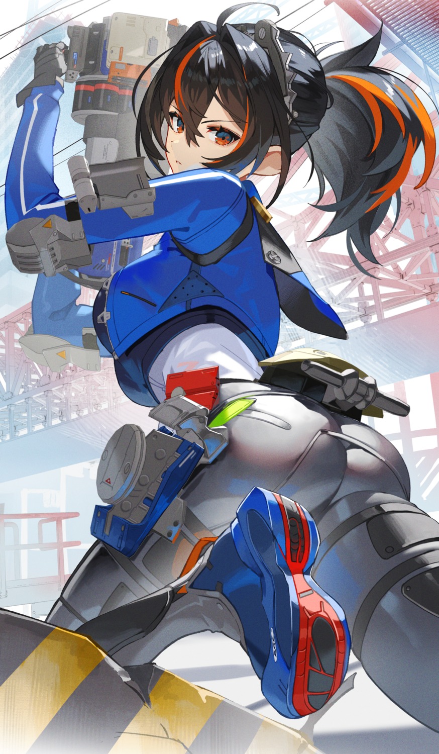 ass, garter, gun, scottie, zenless_zone_zero, zhu_yuan