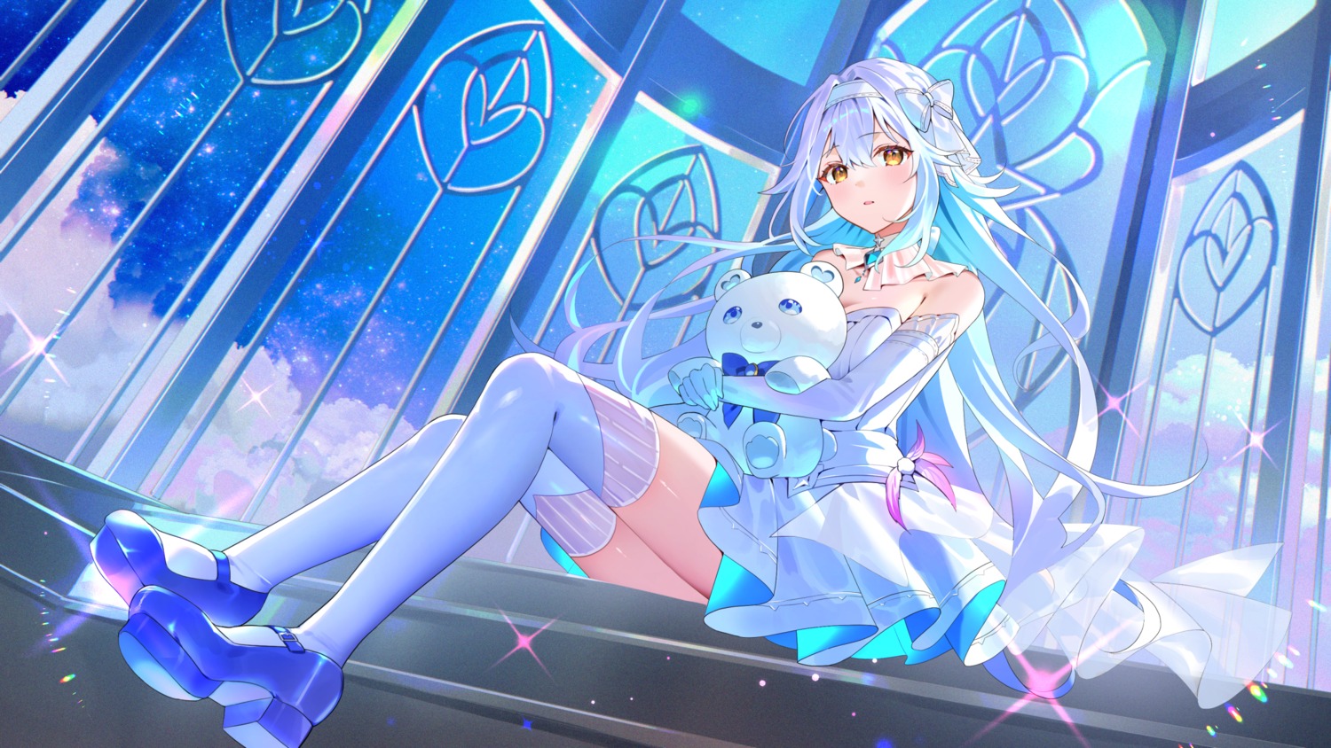azna, dress, heels, no_bra, skirt_lift, thighhighs