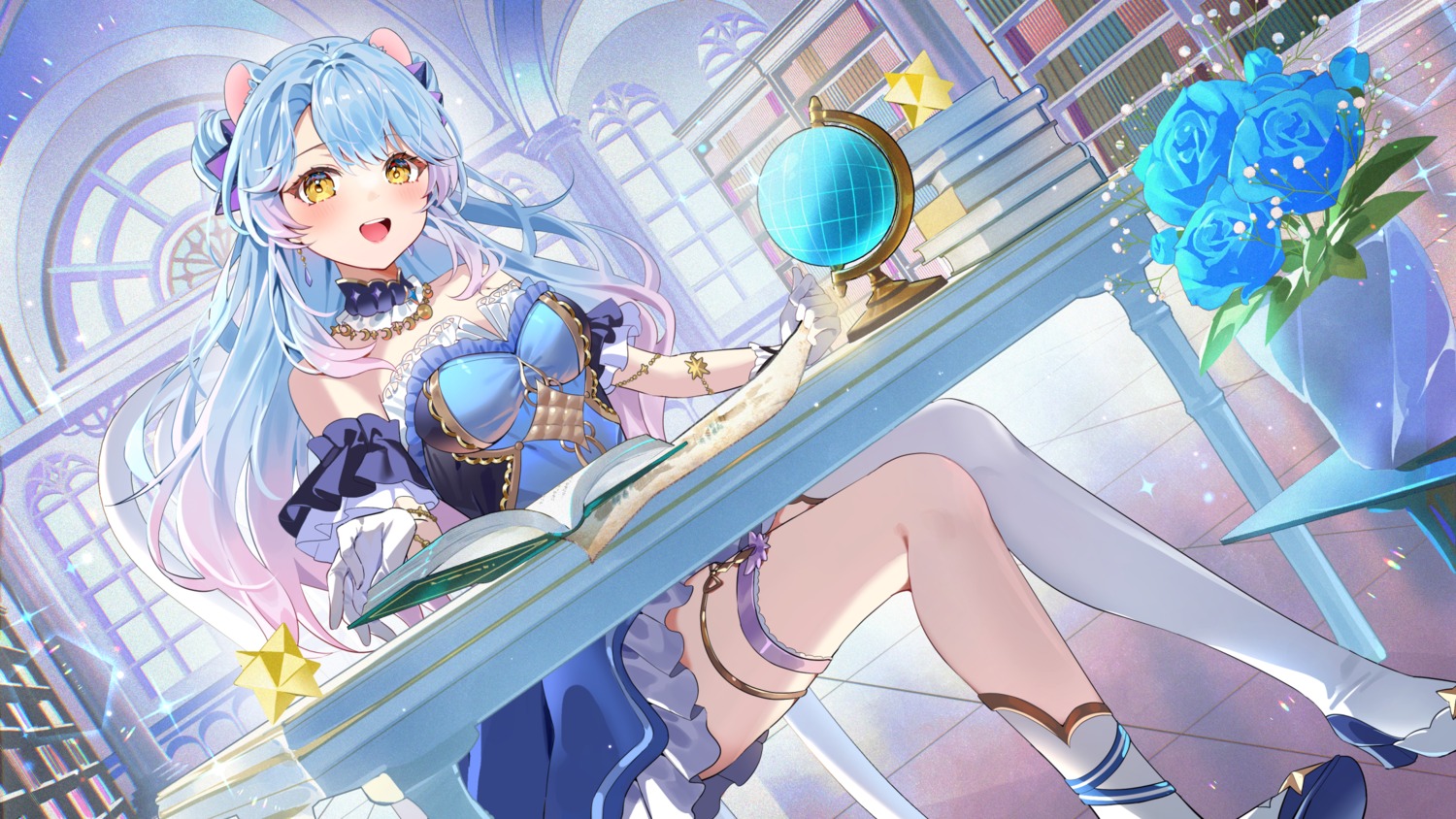 animal_ears, azna, dress, garter, heels, no_bra, skirt_lift, thighhighs