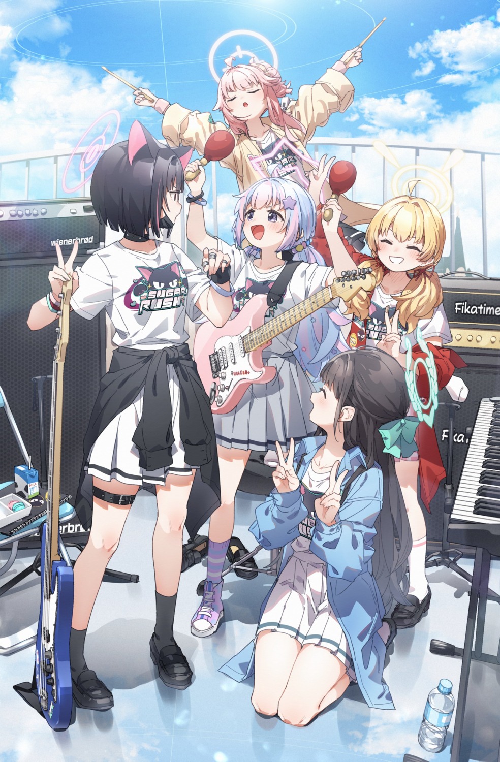 animal_ears, blue_archive, garter, guitar, halo, ibaragi_yoshimi, kurimura_airi, kusaka_shi