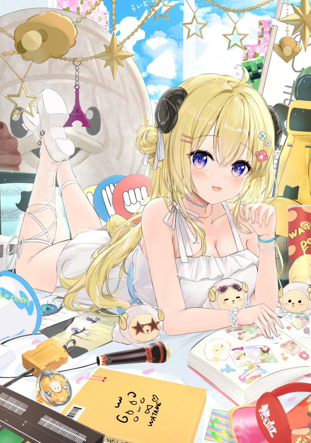 animal_ears, dress, hai_0013, hololive, horns, tail, tsunomaki_watame