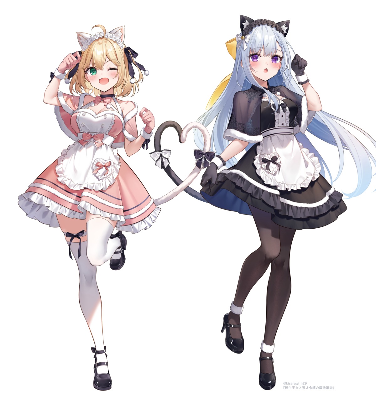 animal_ears, anisphia_wynn_palletia, euphyllia_magenta, garter, heels, kisaragi_yuri, maid, nekomimi