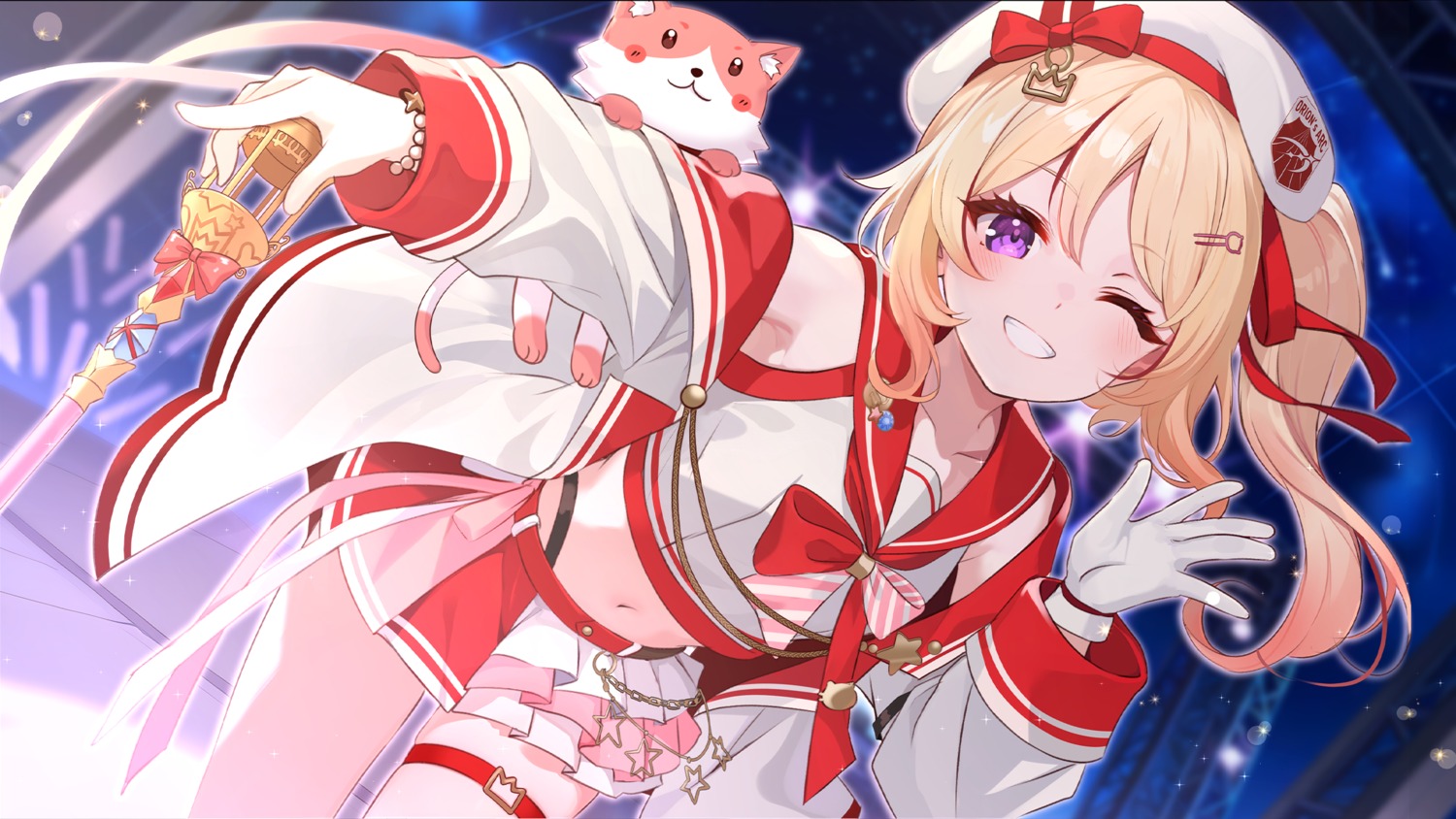 first_stage_production, garter, hinomiya_himari, kujou_ichiso, uniform, weapon