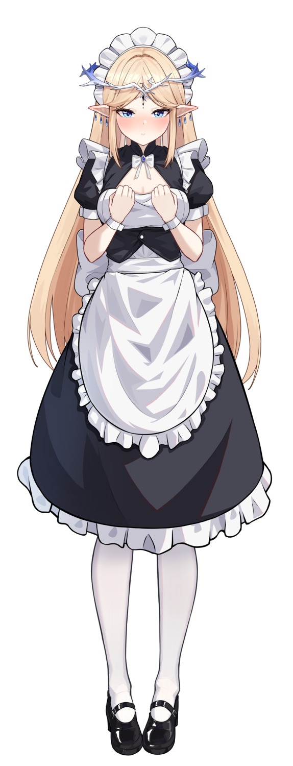 cartethyia, cleavage, maid, pointy_ears, tattoo, uncle_dash, wuthering_waves