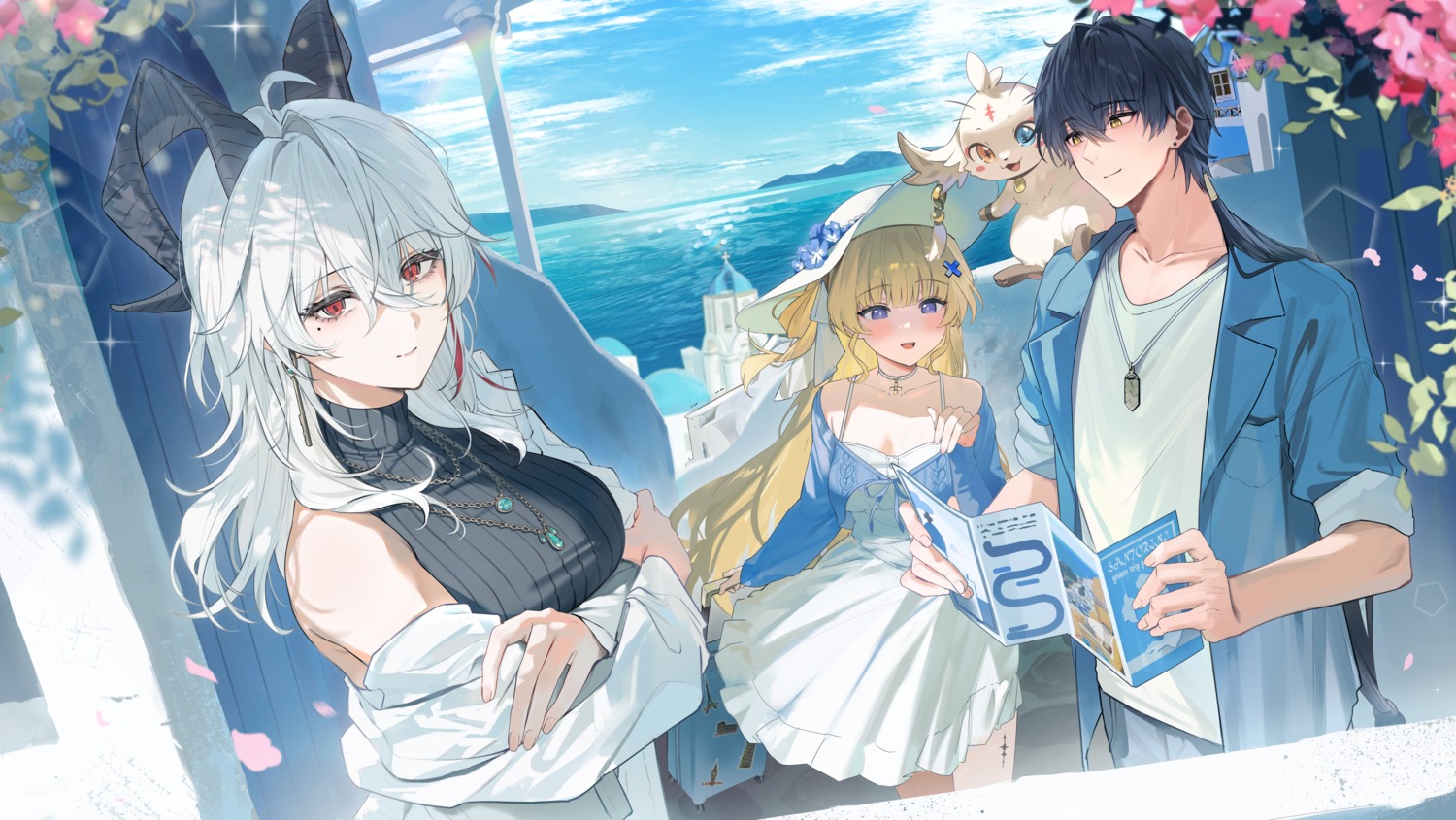 dress, horns, miltea, phoebe, rover_(male), sweater, wuthering_waves, zani