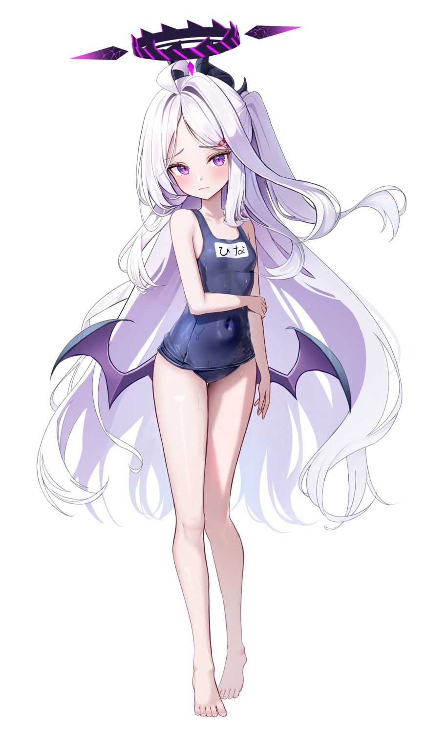 blue_archive, devil, halo, horns, li_se, school_swimsuit, sorasaki_hina, swimsuits