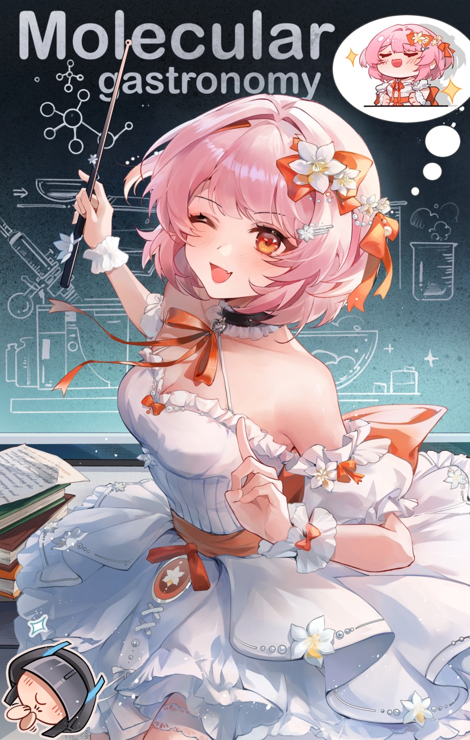 chibi, dress, fritia_ignis, garter, no_bra, snowbreak:_containment_zone, tagme, weapon
