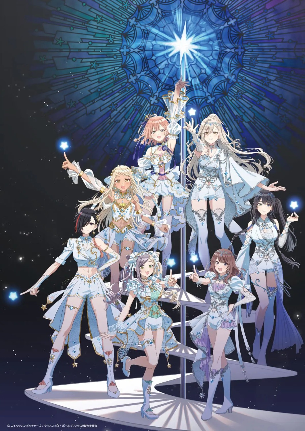 aoi_noa, garter, heels, hoshikita_hinano, mikoshiro_yukari, murafuji_sana, nanyo_subaru, no_bra, pole_princess!!, saijo_lilia, see_through, tagme, thighhighs, tousaka_mio, uniform