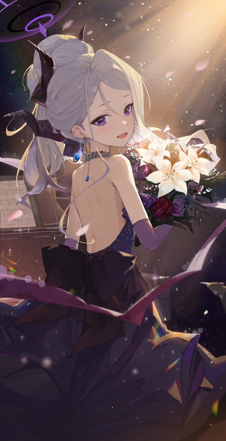 blue_archive, devil, dress, halo, horns, no_bra, shin_oooooo, sorasaki_hina, wings