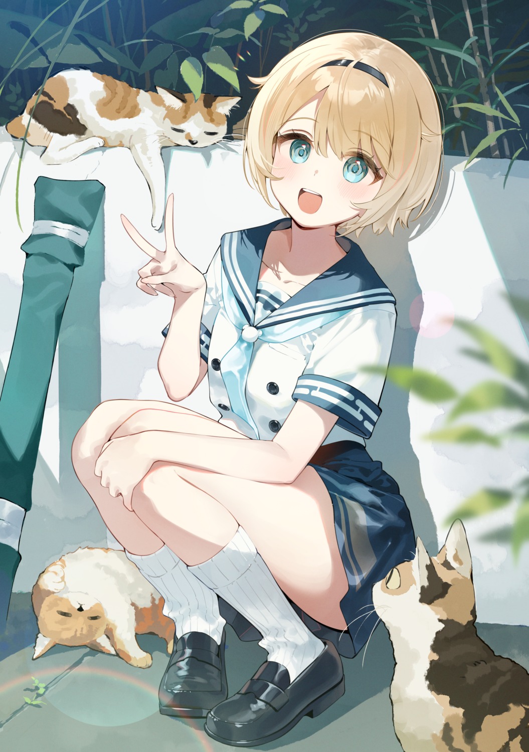 hana_mori, hololive, kazama_iroha, neko, seifuku, skirt_lift