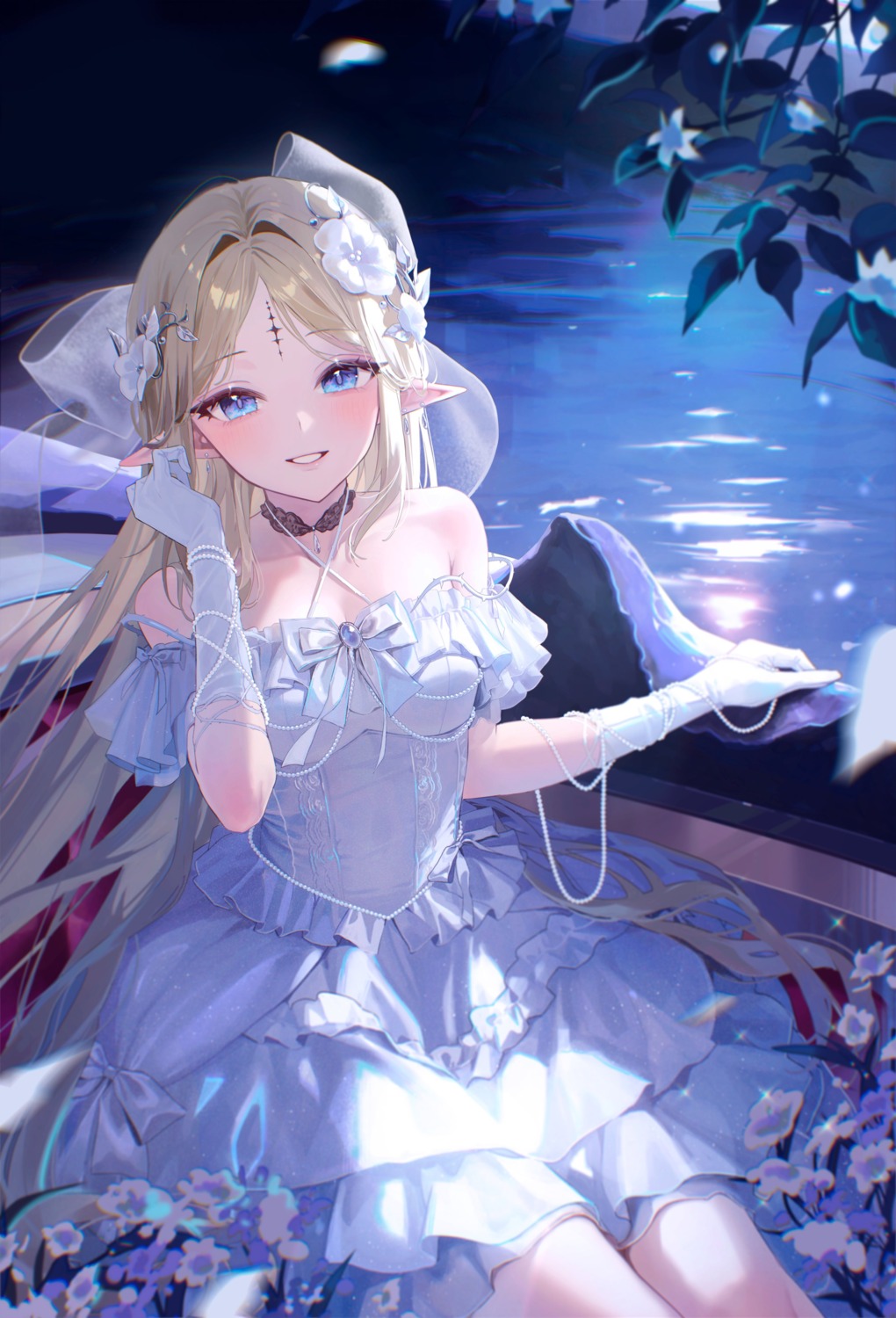 cartethyia, dress, magako, no_bra, pointy_ears, tattoo, wedding_dress, wuthering_waves