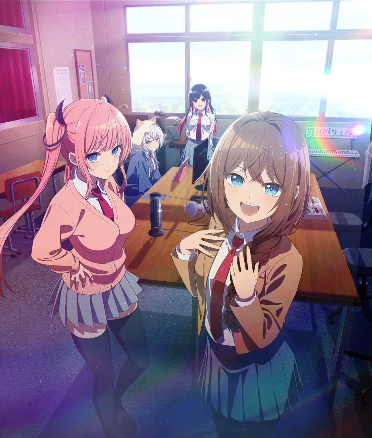 animal_ears, himekawa_nene, horns, inohana_rikka, kirino_iko, mayonaka_heart_tune, nekomimi, pantyhose, seifuku, sweater, tagme, thighhighs, uzuki_shinobu