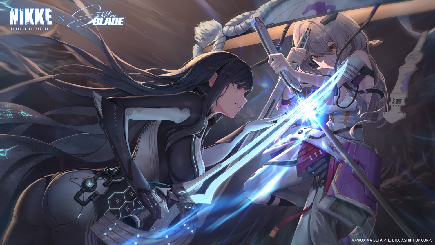 armor, bodysuit, crossover, goddess_of_victory:_nikke, raven_(stellar_blade), scarlet_(nikke), stellar_blade, sword, tagme, wallpaper