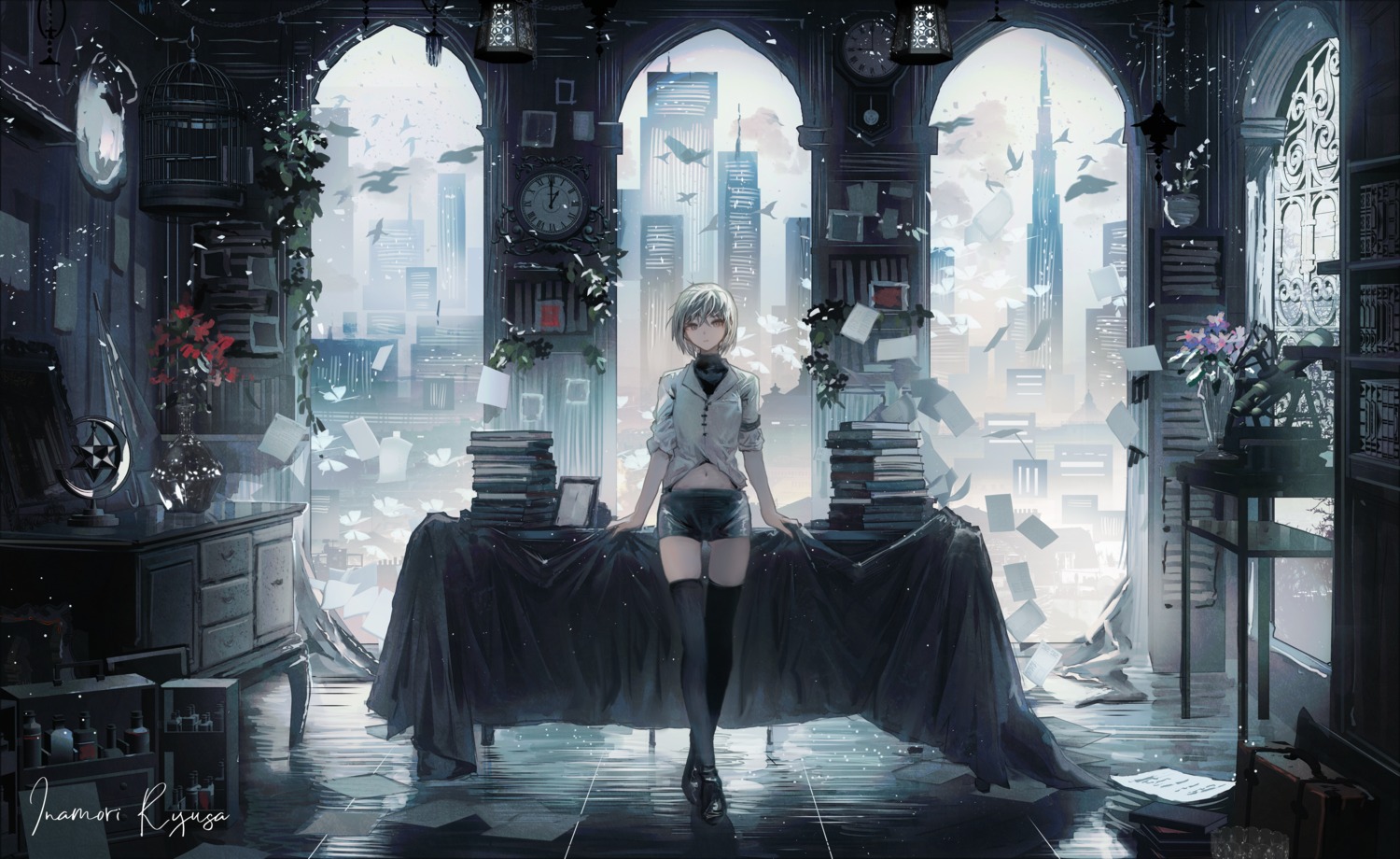 inamori_ryuusa, landscape, thighhighs