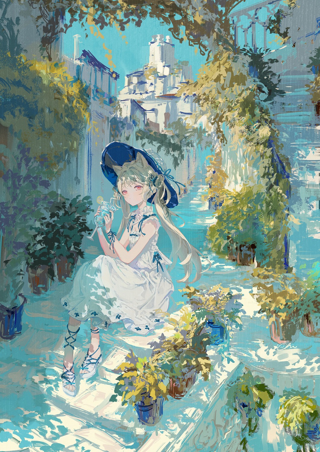 animal_ears, dress, heels, koyamanatsu, nekomimi, summer_dress