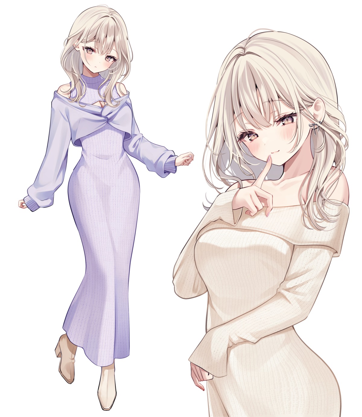 cleavage, dress, heels, no_bra, shiraishi_miyuki, sweater, yugirl