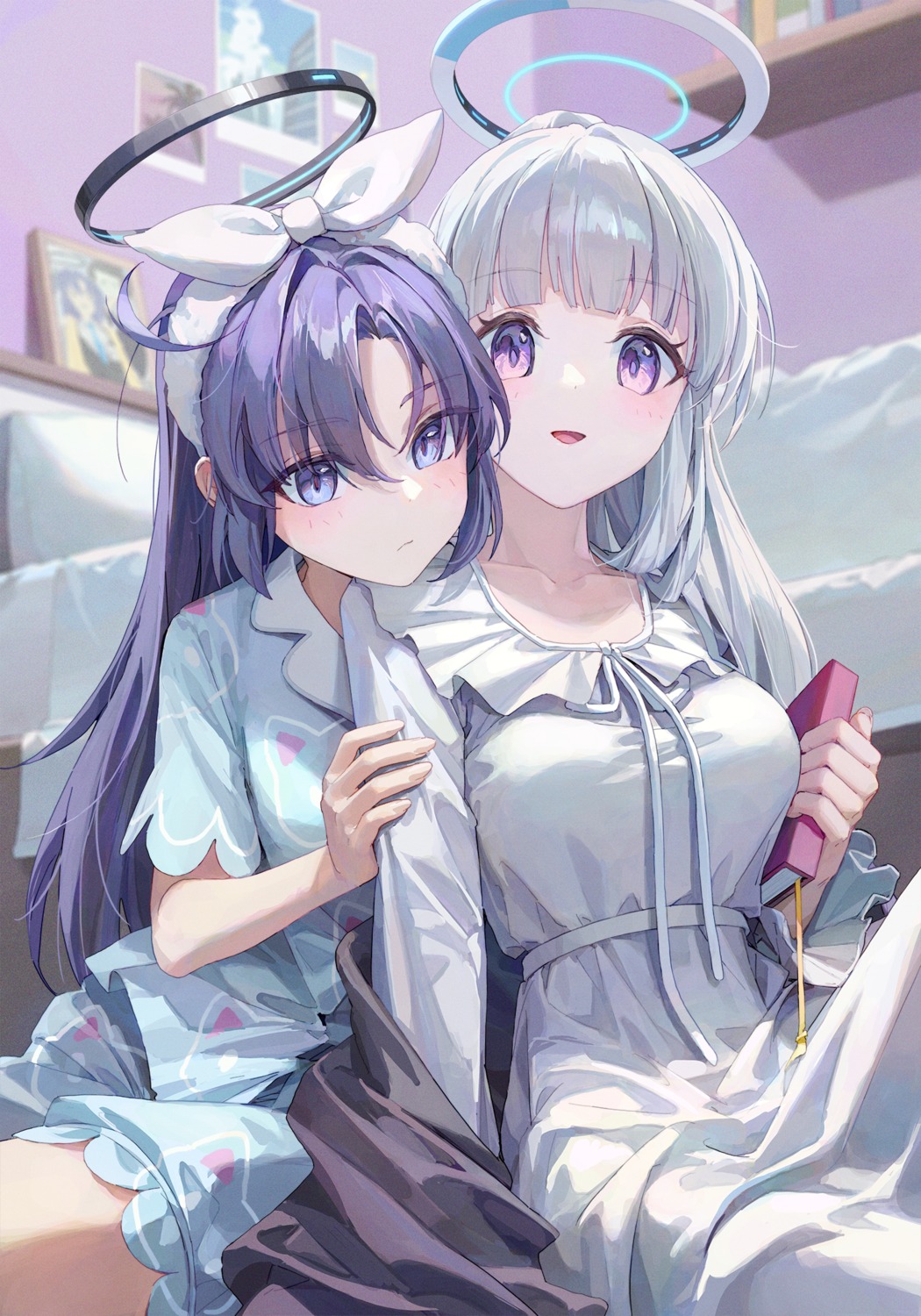 blue_archive, halo, hayase_yuuka, nyamunyamu, pajama, ushio_noa