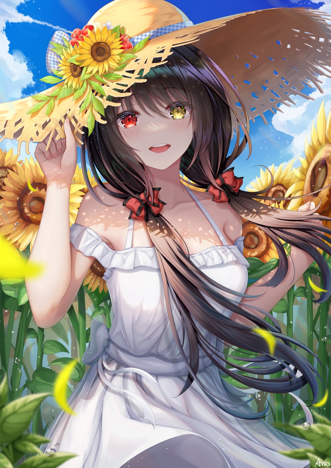arus, date_a_live, dress, heterochromia, no_bra, skirt_lift, summer_dress, tokisaki_kurumi