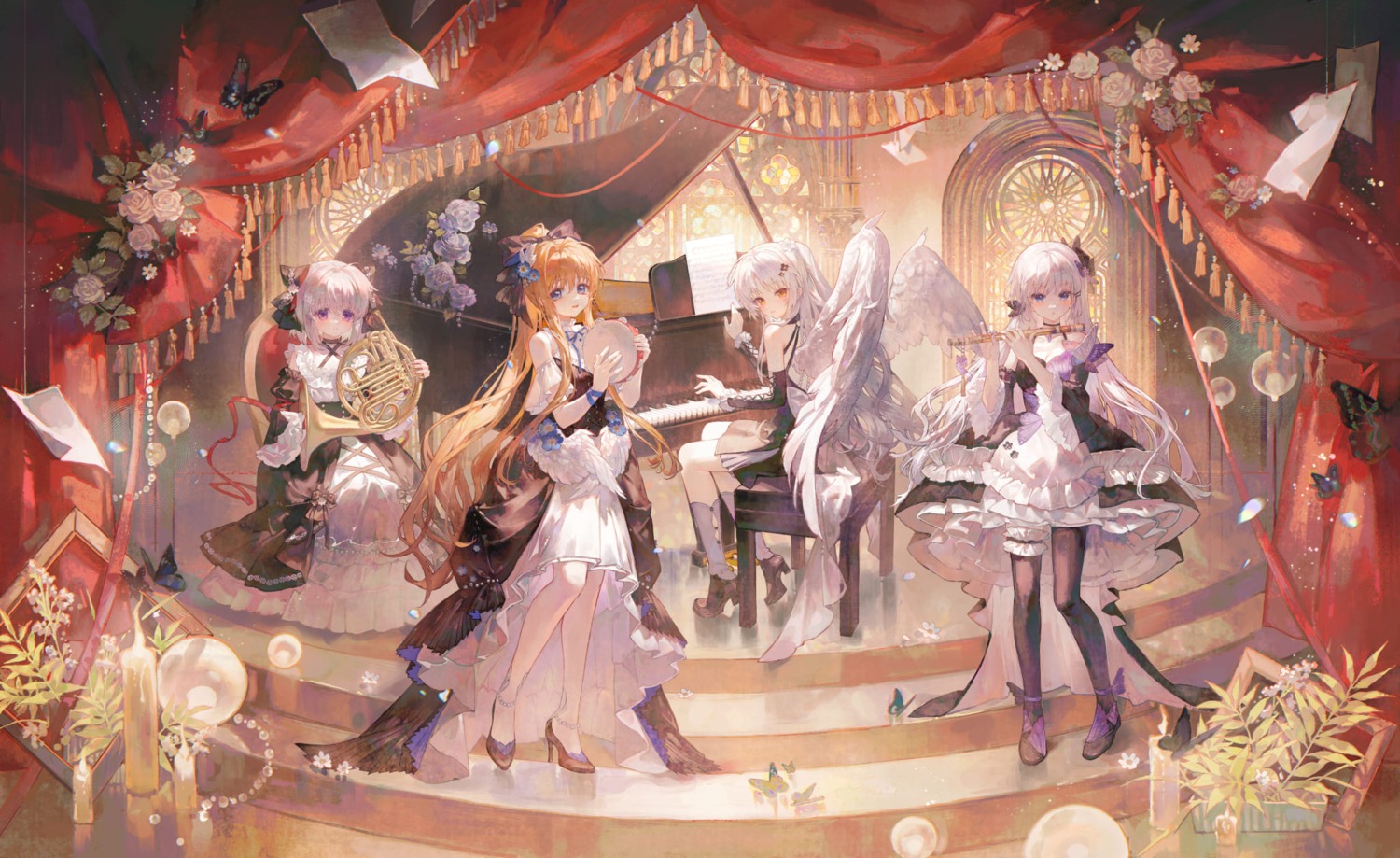 air, angel_beats!, crossover, dress, garter, heels, kagari_(rewrite), kamio_misuzu